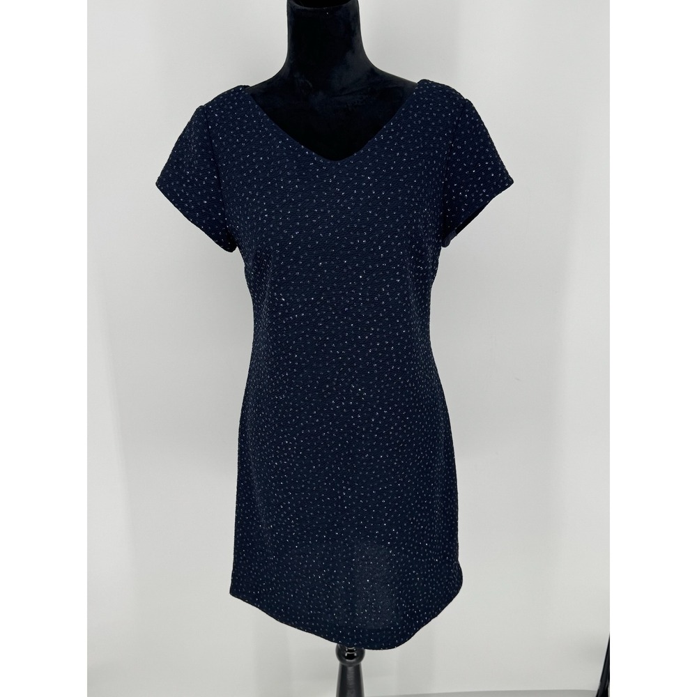 Vintage 90s Size 10 David Warren New York Navy Blue Dress Sparkle Cap Sleeve